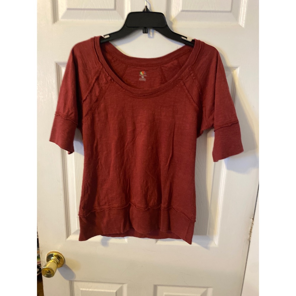 Fruit of the Loom Womens Red Cotton Slub Knit Raw Edge Seam Scoop Neck Top Large